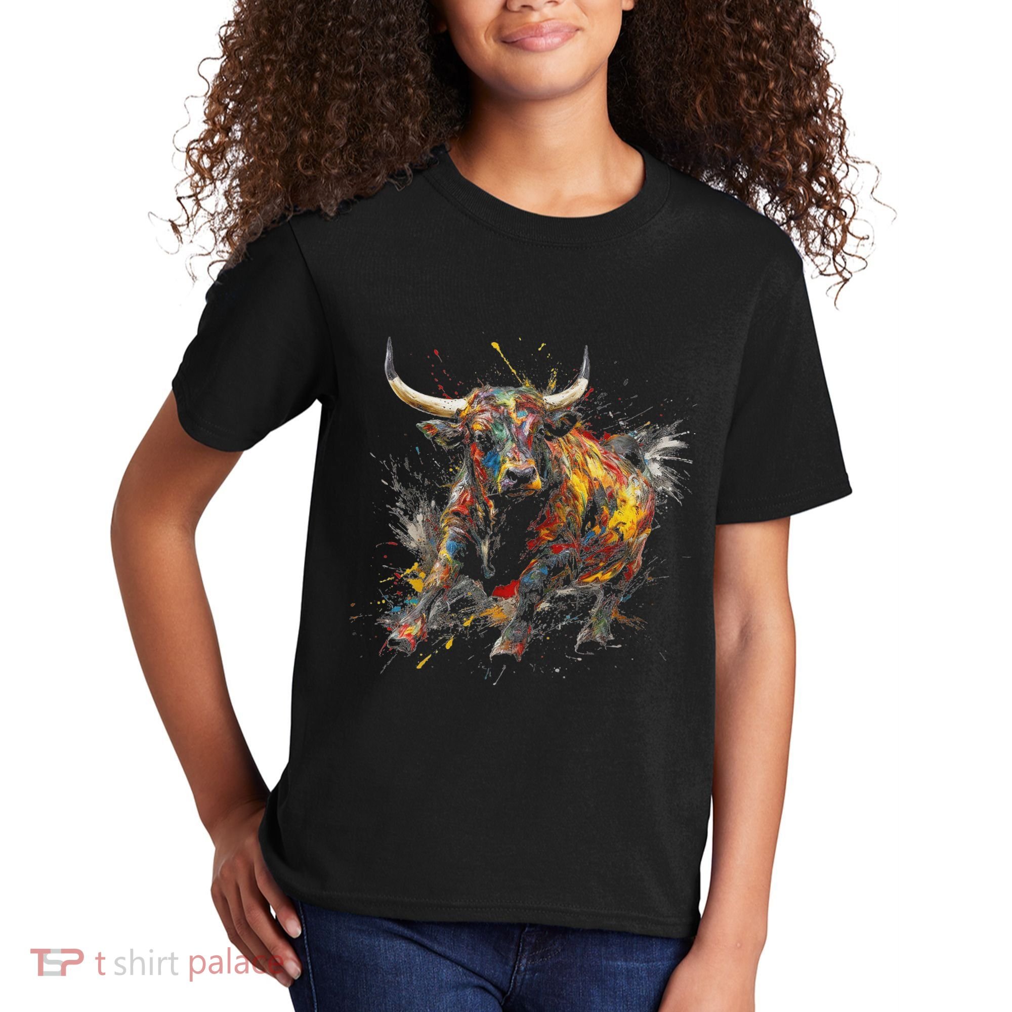 Bull Riding Rodeo Cool Abstract Drip Painting Art Kids T-Shirt