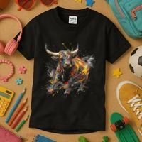 Bull Riding Rodeo Cool Abstract Drip Painting Art Kids T-Shirt thumb 3