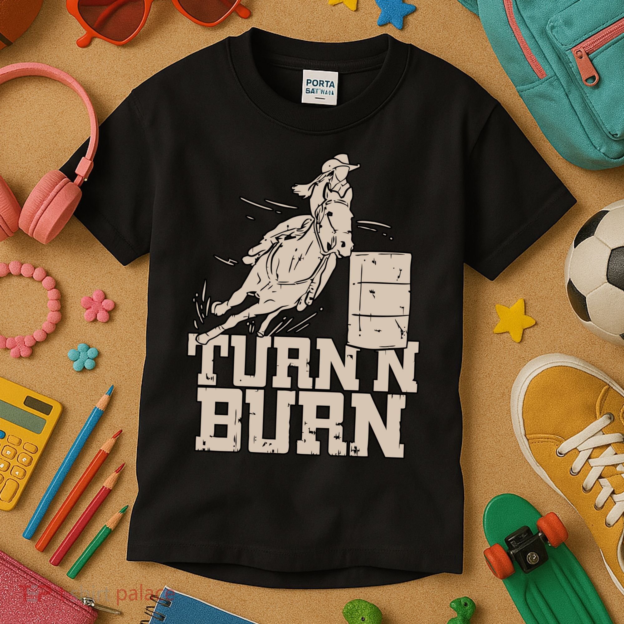 Barrel Racing Racer Rodeo Turn N Burn Kids T-Shirt