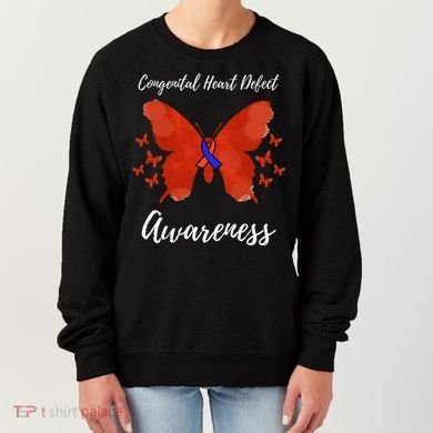 Blue Red Ribbon CHD Congenital Heart Defect Awareness Women's Sweatshirt