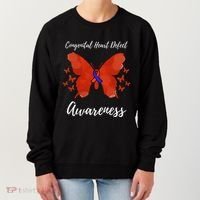 Blue Red Ribbon CHD Congenital Heart Defect Awareness Women's Sweatshirt thumb 0