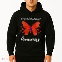 Blue Red Ribbon CHD Congenital Heart Defect Awareness Hoodie thumb 2