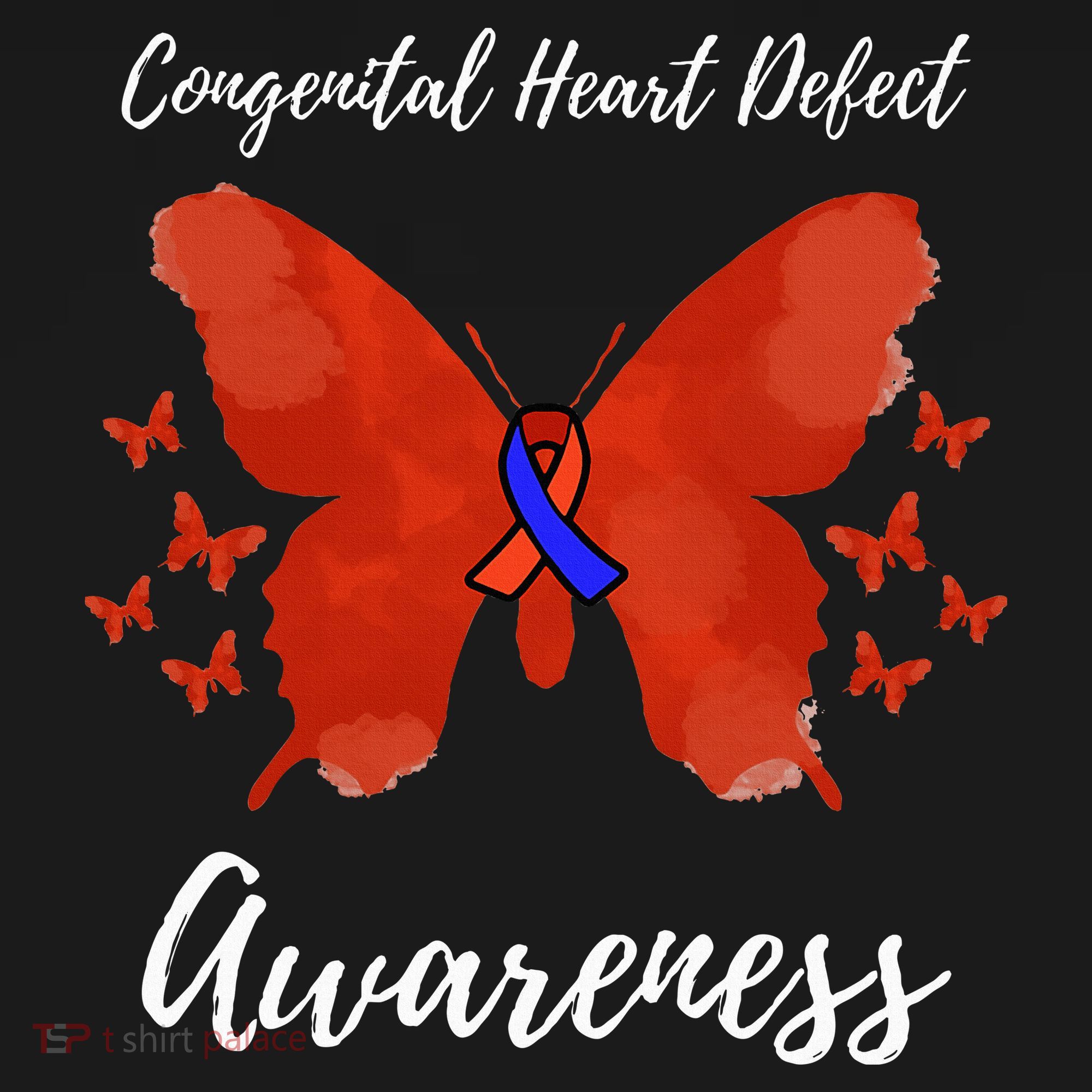 Blue Red Ribbon CHD Congenital Heart Defect Awareness Long Sleeve Shirt