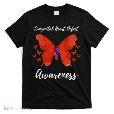 Blue Red Ribbon CHD Congenital Heart Defect Awareness T-Shirt