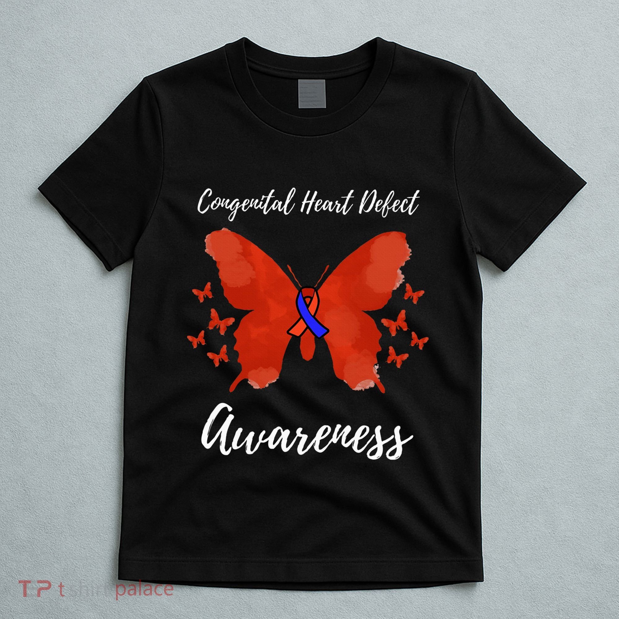 Blue Red Ribbon CHD Congenital Heart Defect Awareness T-Shirt