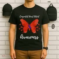 Blue Red Ribbon CHD Congenital Heart Defect Awareness T-Shirt thumb 6