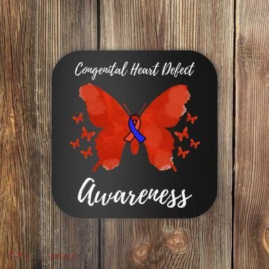 Blue Red Ribbon CHD Congenital Heart Defect Awareness Coaster