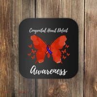 Blue Red Ribbon CHD Congenital Heart Defect Awareness Coaster thumb 0