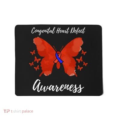 Blue Red Ribbon CHD Congenital Heart Defect Awareness Mousepad