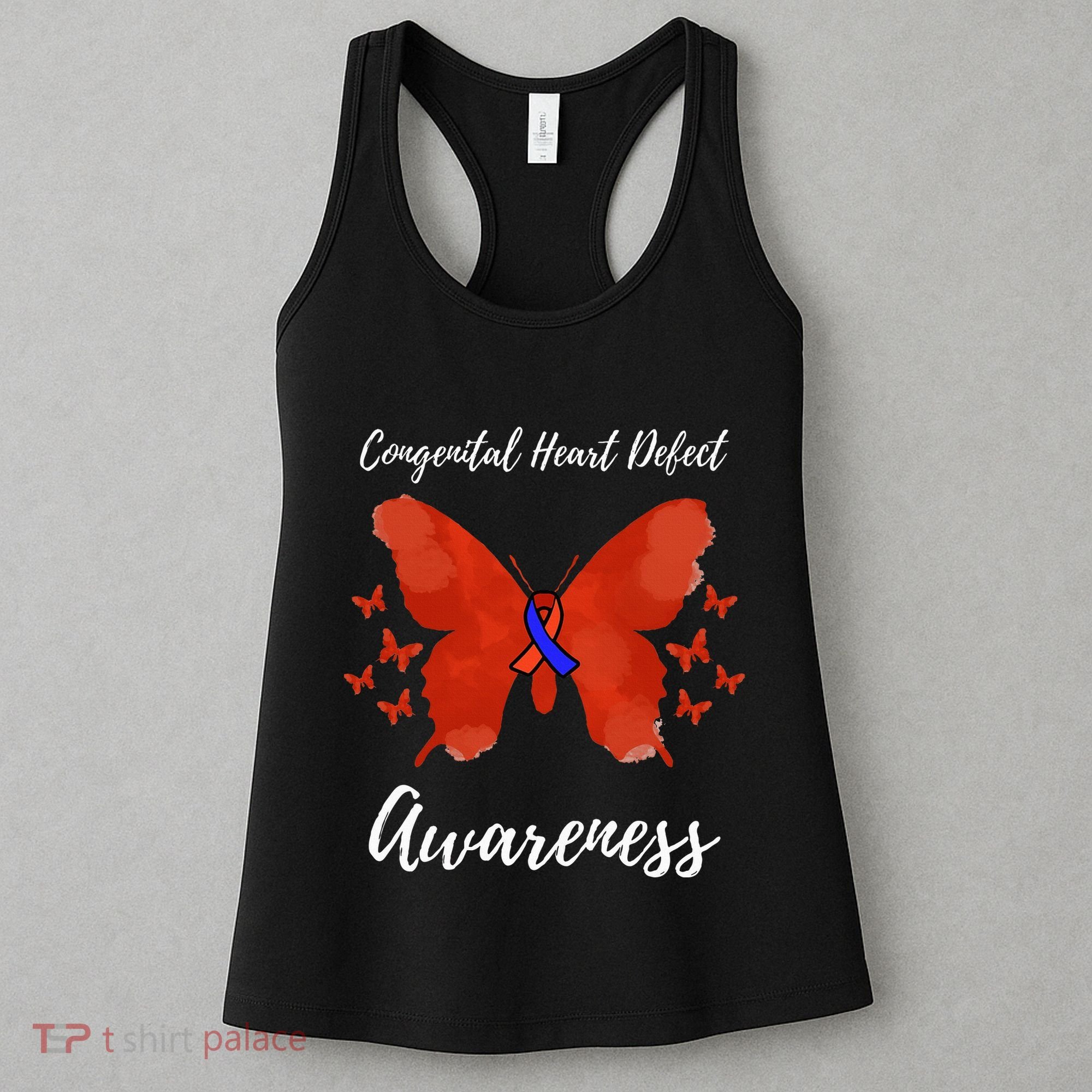 Blue Red Ribbon CHD Congenital Heart Defect Awareness Women's Tank Top