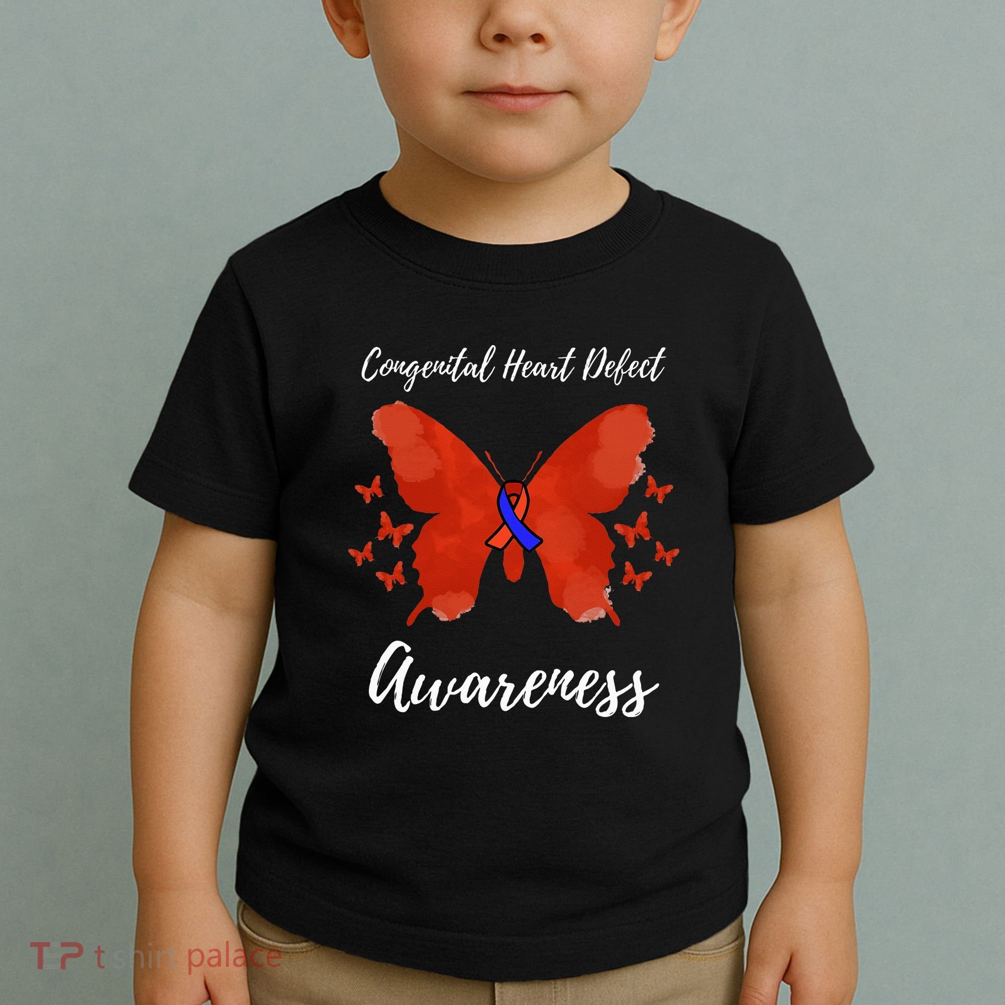 Blue Red Ribbon CHD Congenital Heart Defect Awareness Toddler T-Shirt