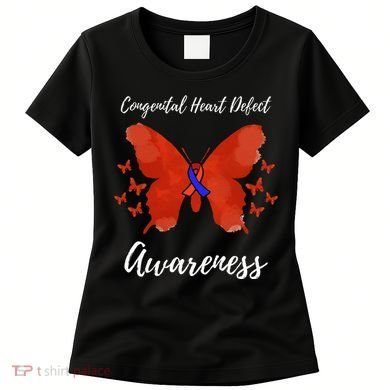 Blue Red Ribbon CHD Congenital Heart Defect Awareness Women's T-Shirt