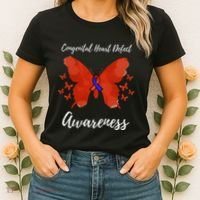 Blue Red Ribbon CHD Congenital Heart Defect Awareness Women's T-Shirt thumb 2