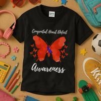 Blue Red Ribbon CHD Congenital Heart Defect Awareness Kids T-Shirt thumb 3