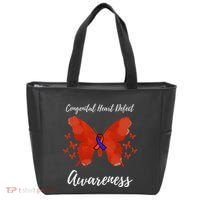 Blue Red Ribbon CHD Congenital Heart Defect Awareness Tote Bag thumb 0