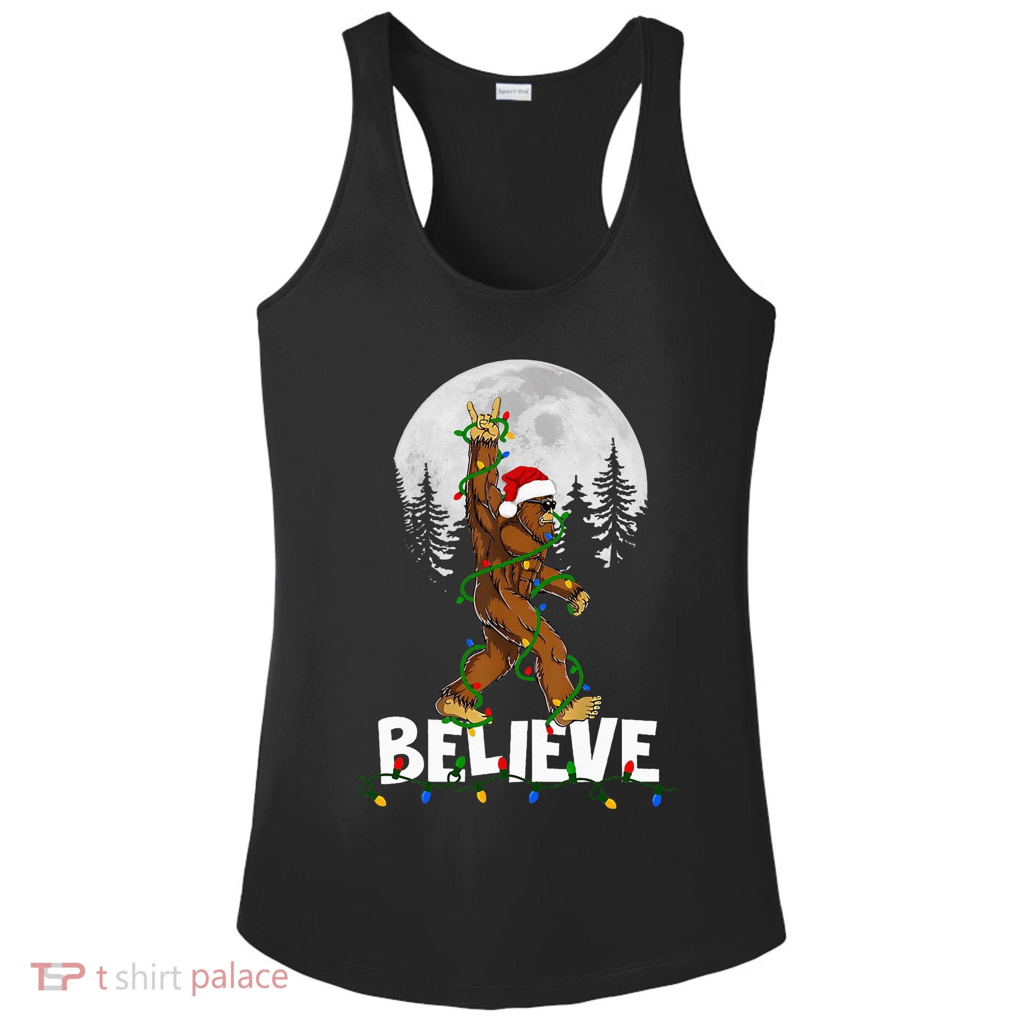 Bigfoot Rock Roll Sasquatch Christmas Believe Gifts  Ladies PosiCharge Competitor Racerback Tank