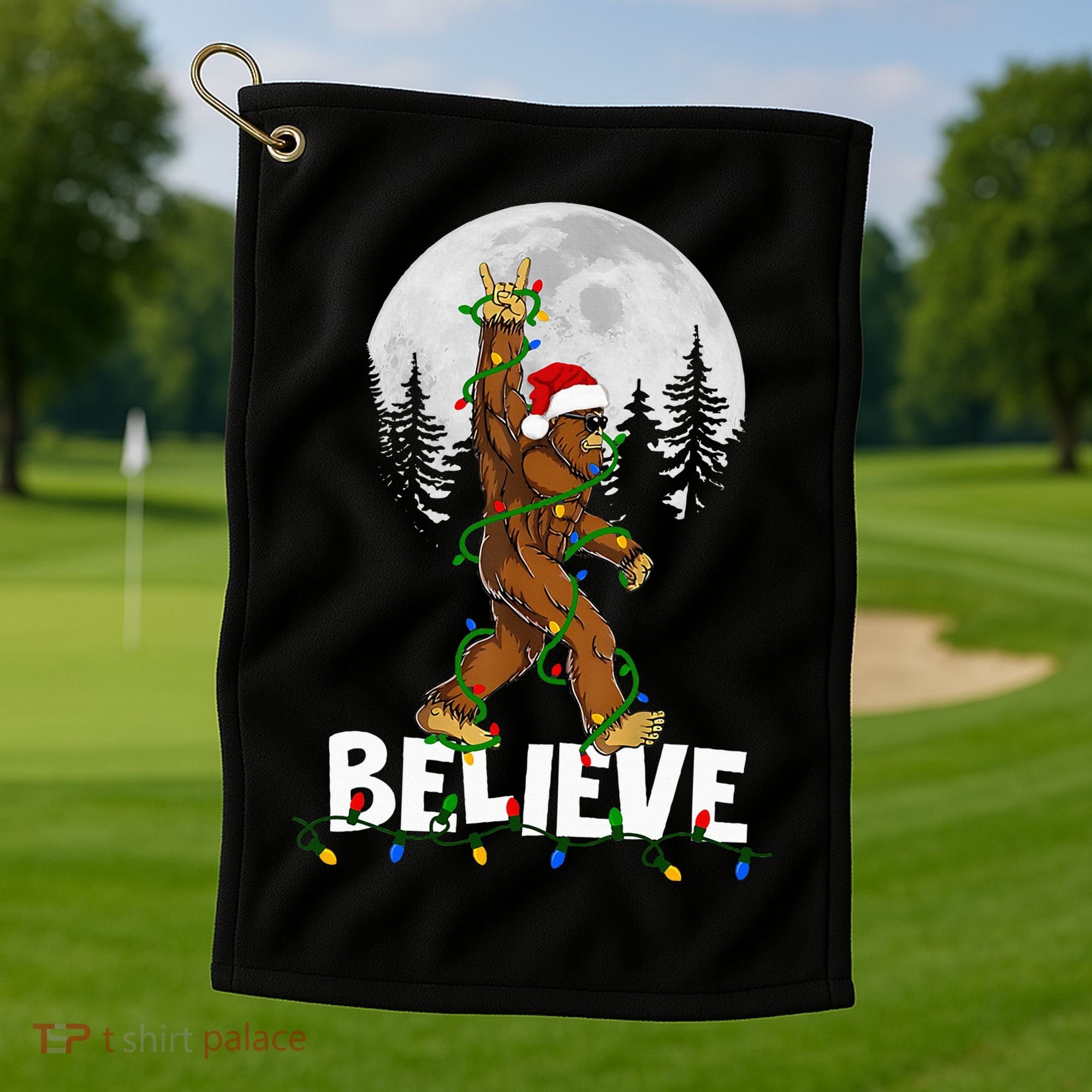 Bigfoot Rock Roll Sasquatch Christmas Believe Gifts  Golf Towel