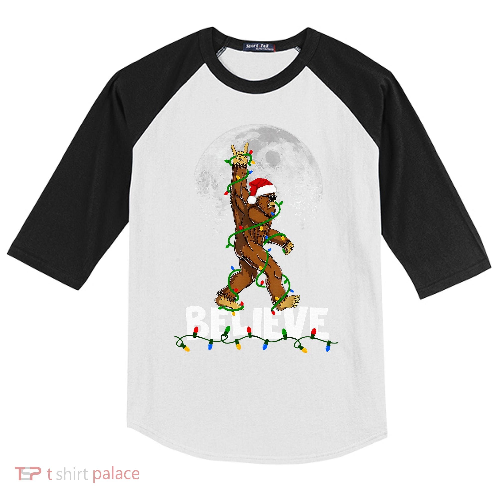 Bigfoot Rock Roll Sasquatch Christmas Believe Gifts  Kids Colorblock Raglan Jersey