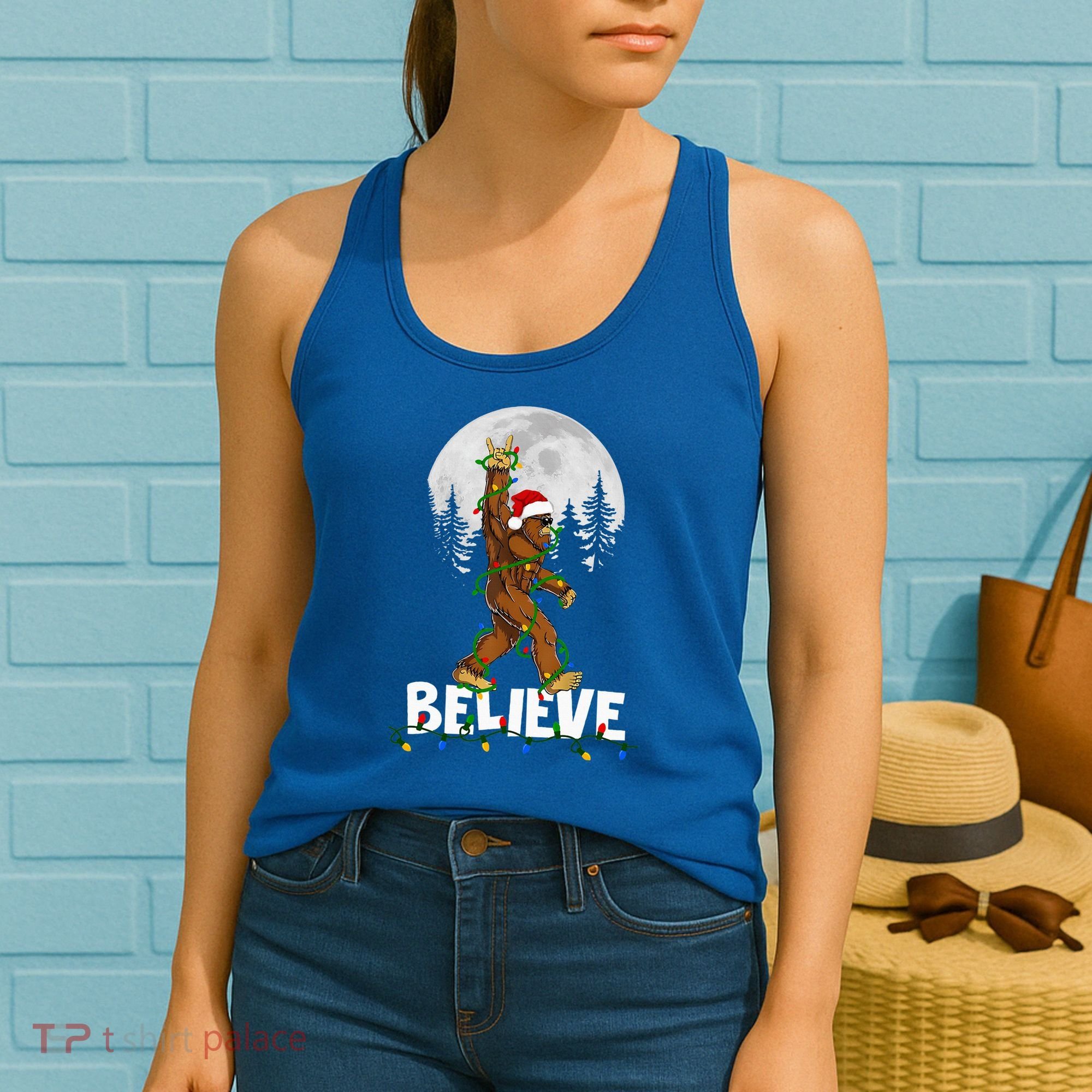 Bigfoot Rock Roll Sasquatch Christmas Believe Gifts  Women's Tank Top