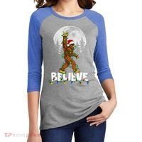 Bigfoot Rock Roll Sasquatch Christmas Believe Gifts  Women's Tri-Blend 3/4-Sleeve Raglan Shirt thumb 2