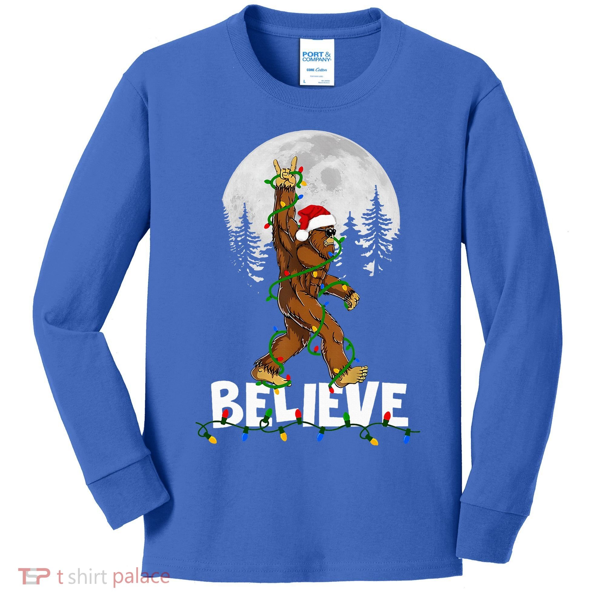 Bigfoot Rock Roll Sasquatch Christmas Believe Gifts  Kids Long Sleeve Shirt