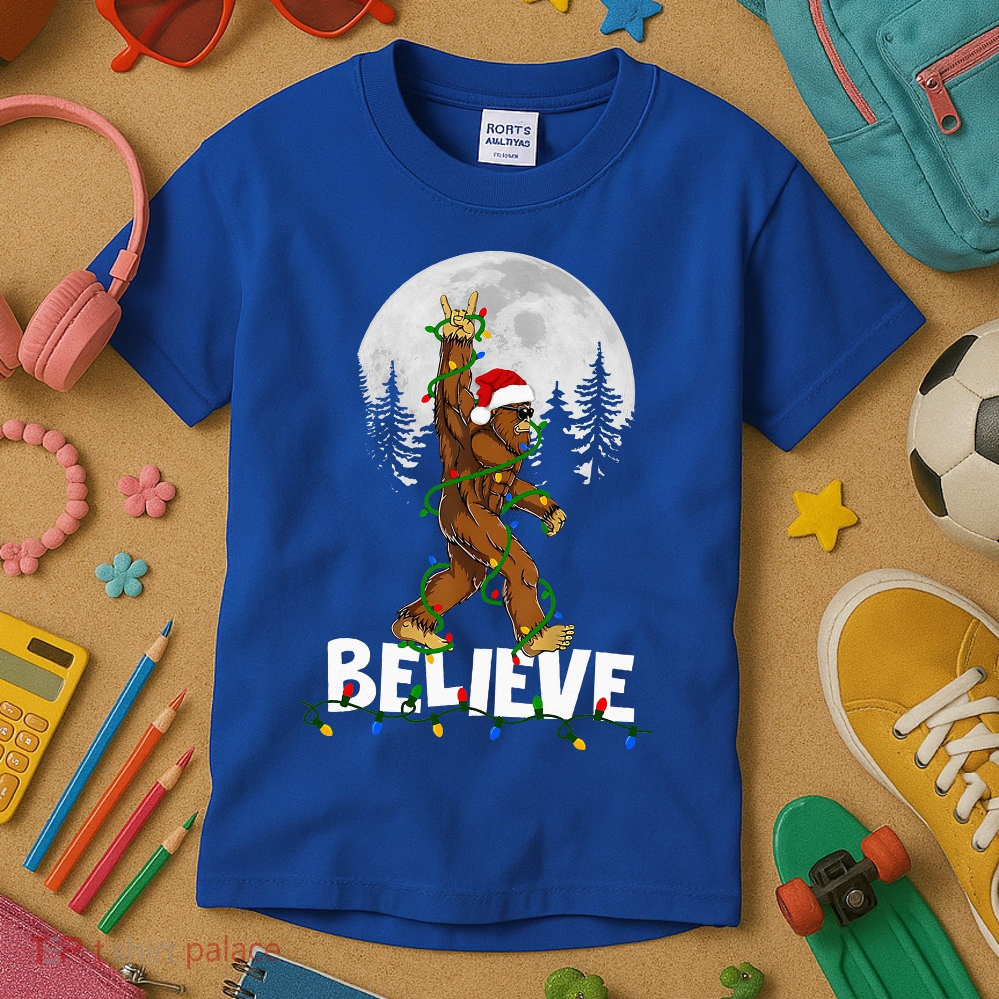 Bigfoot Rock Roll Sasquatch Christmas Believe Gifts  Kids T-Shirt