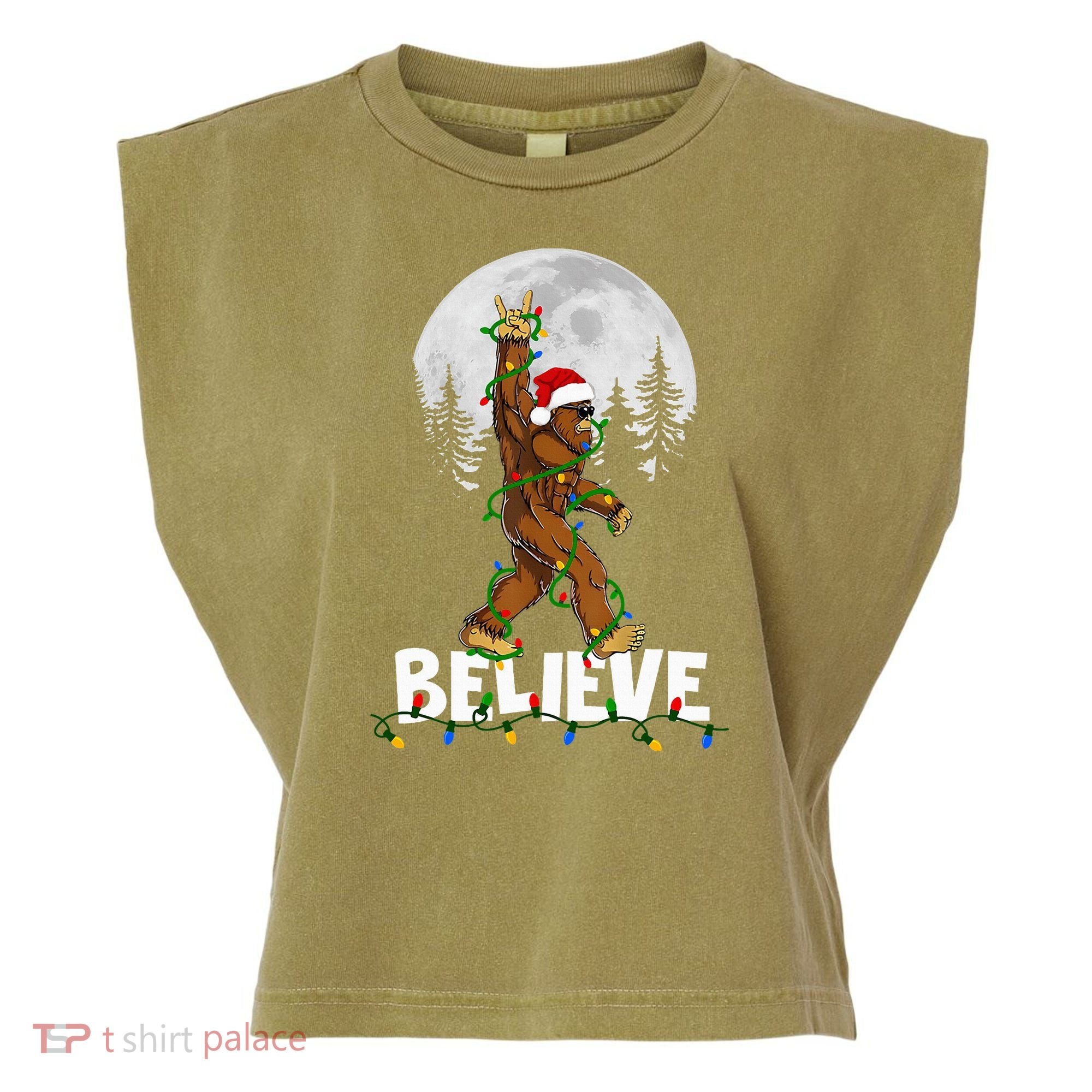 Bigfoot Rock Roll Sasquatch Christmas Believe Gifts  Garment-Dyed Women's Muscle Tee