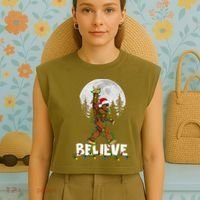 Bigfoot Rock Roll Sasquatch Christmas Believe Gifts  Garment-Dyed Women's Muscle Tee thumb 4