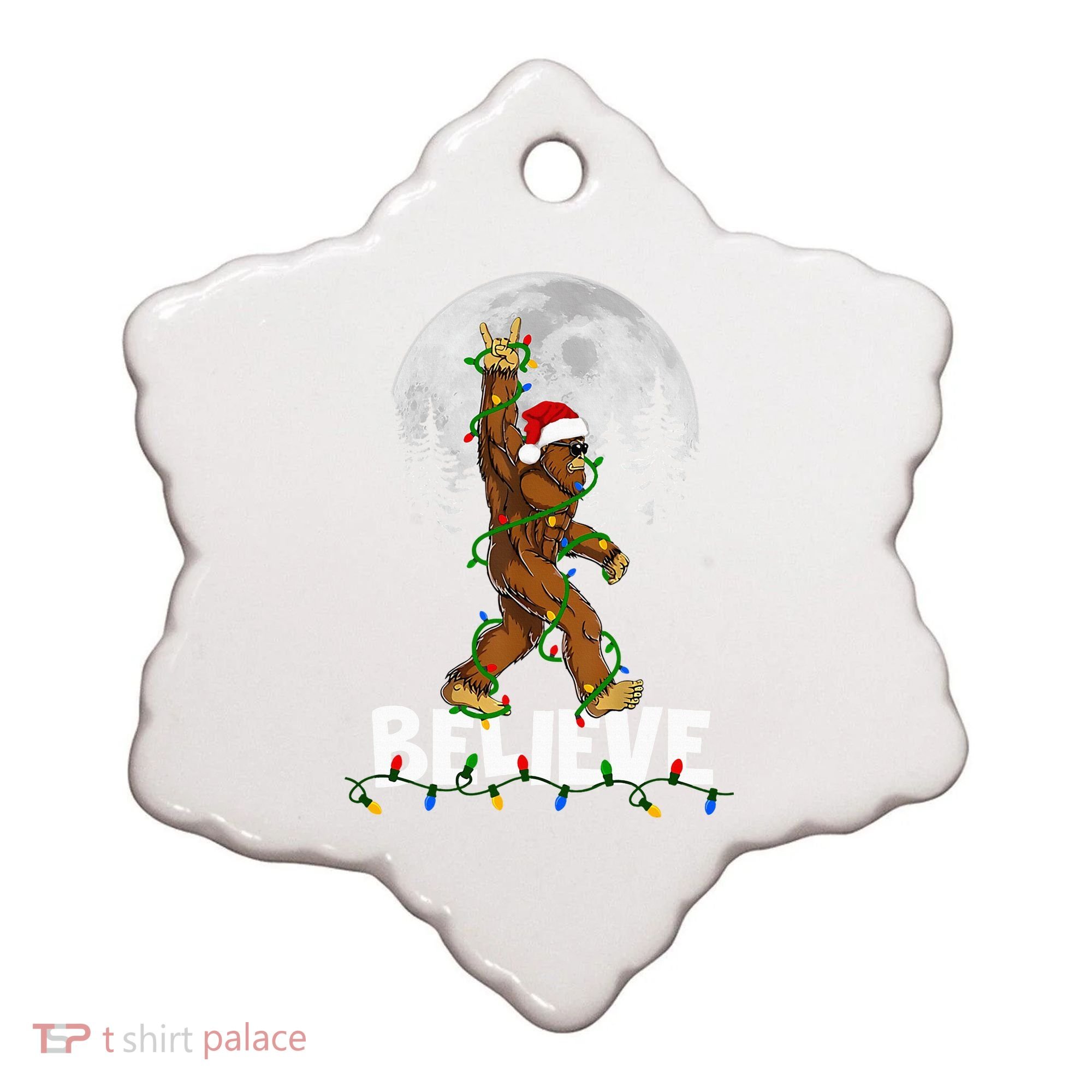 Bigfoot Rock Roll Sasquatch Christmas Believe Gifts  Ceramic Ornament