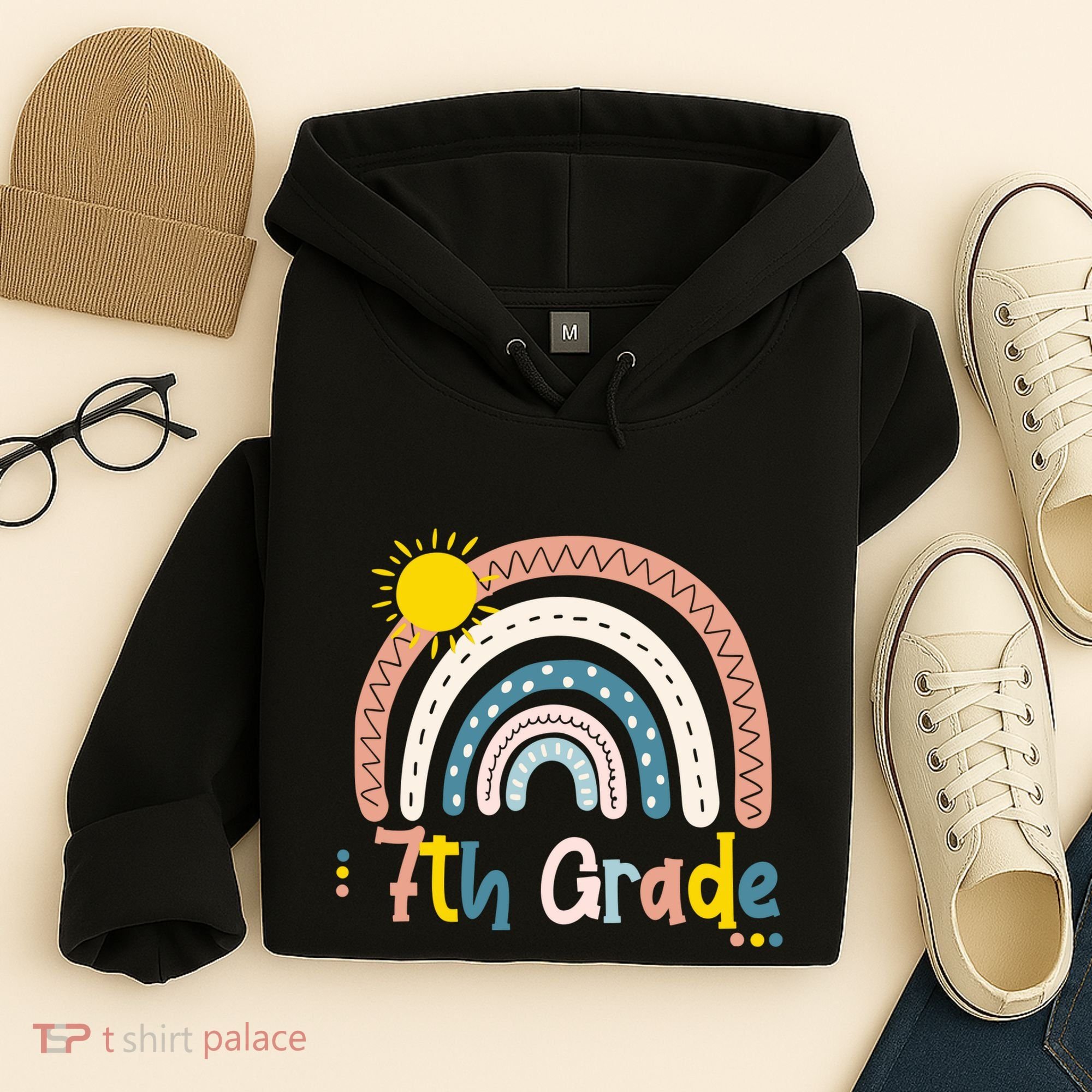Boho Rainbow Sun For Teachers Women Hello 7th Grade Gift Hoodie