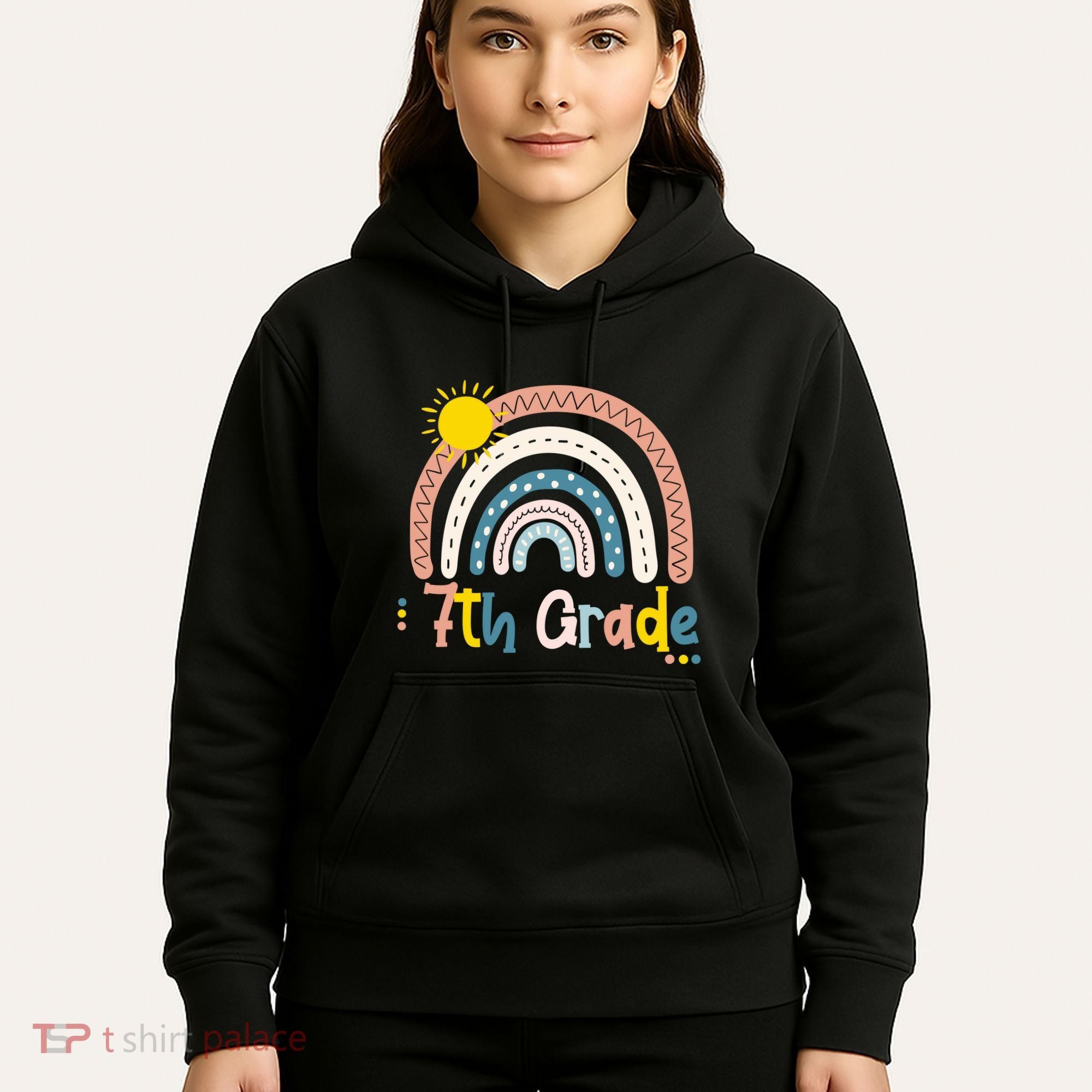 Boho Rainbow Sun For Teachers Women Hello 7th Grade Gift Hoodie