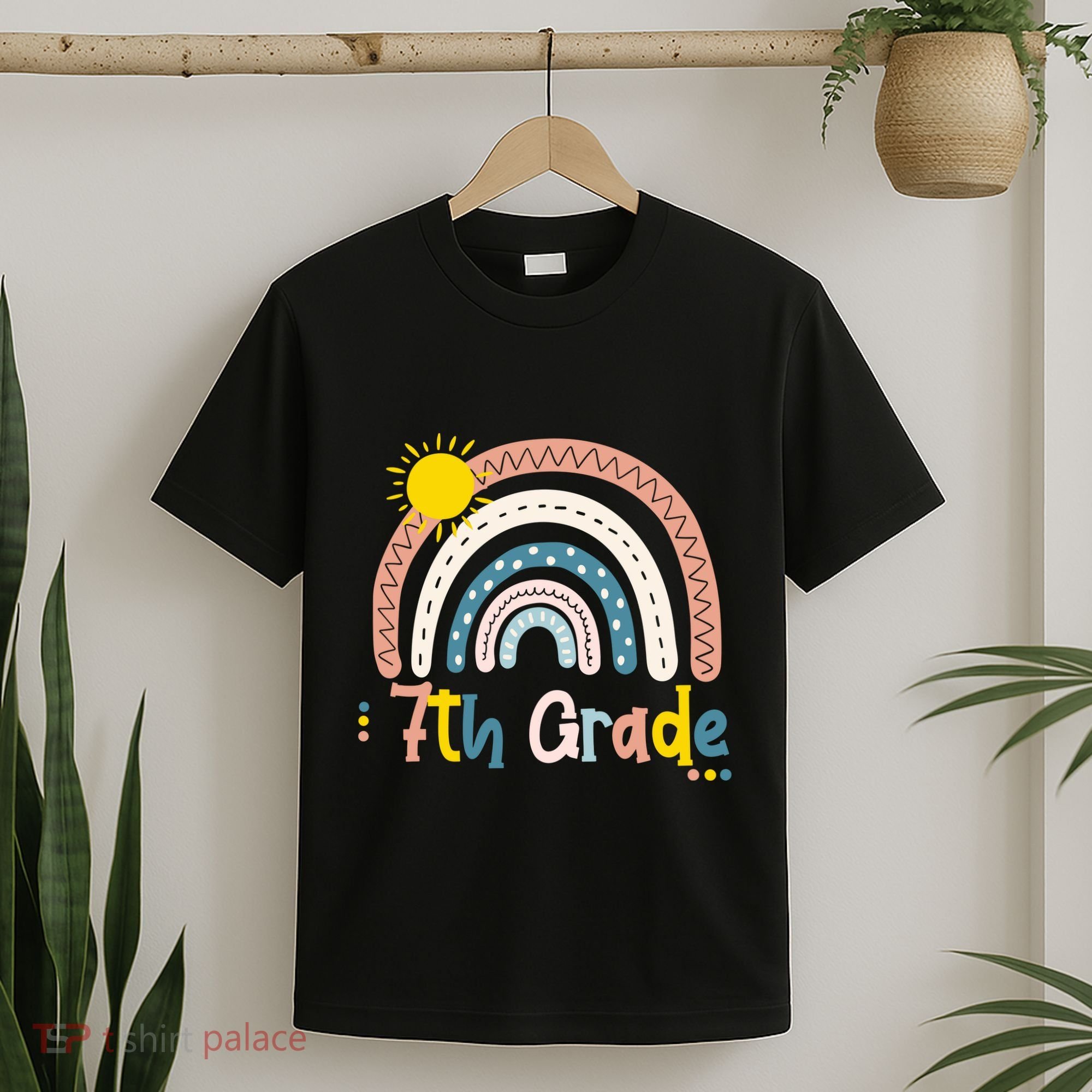 Boho Rainbow Sun For Teachers Women Hello 7th Grade Gift T-Shirt