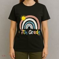 Boho Rainbow Sun For Teachers Women Hello 7th Grade Gift T-Shirt thumb 4