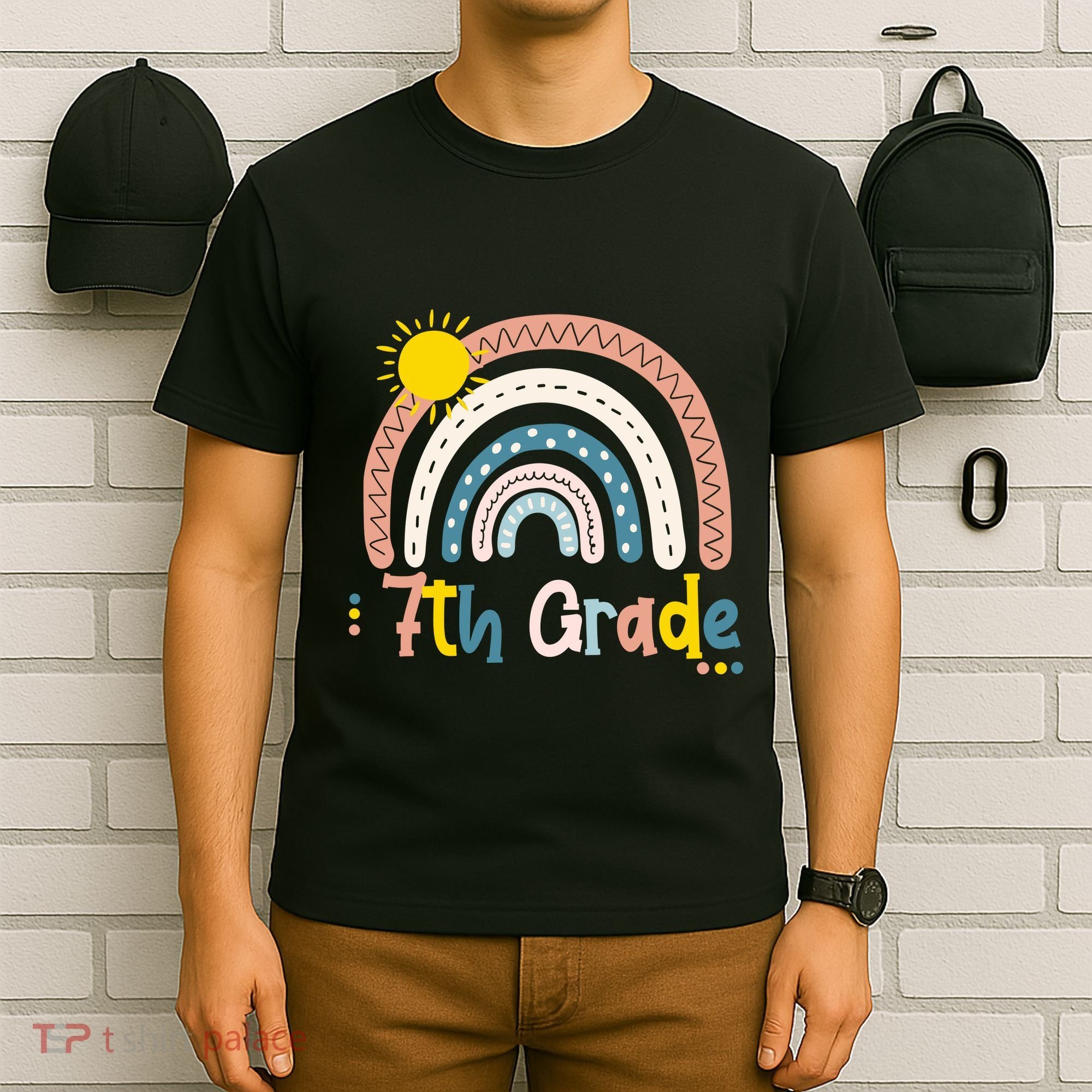 Boho Rainbow Sun For Teachers Women Hello 7th Grade Gift T-Shirt