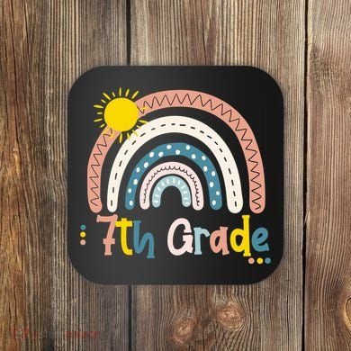 Boho Rainbow Sun For Teachers Women Hello 7th Grade Gift Coaster