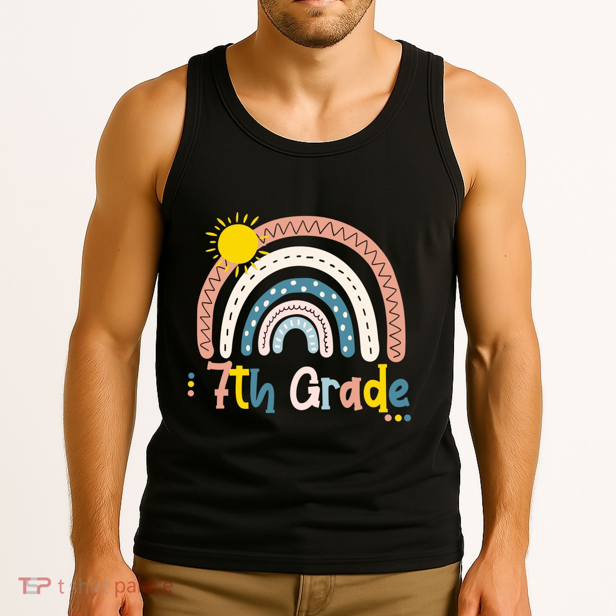 Boho Rainbow Sun For Teachers Women Hello 7th Grade Gift Tank Top