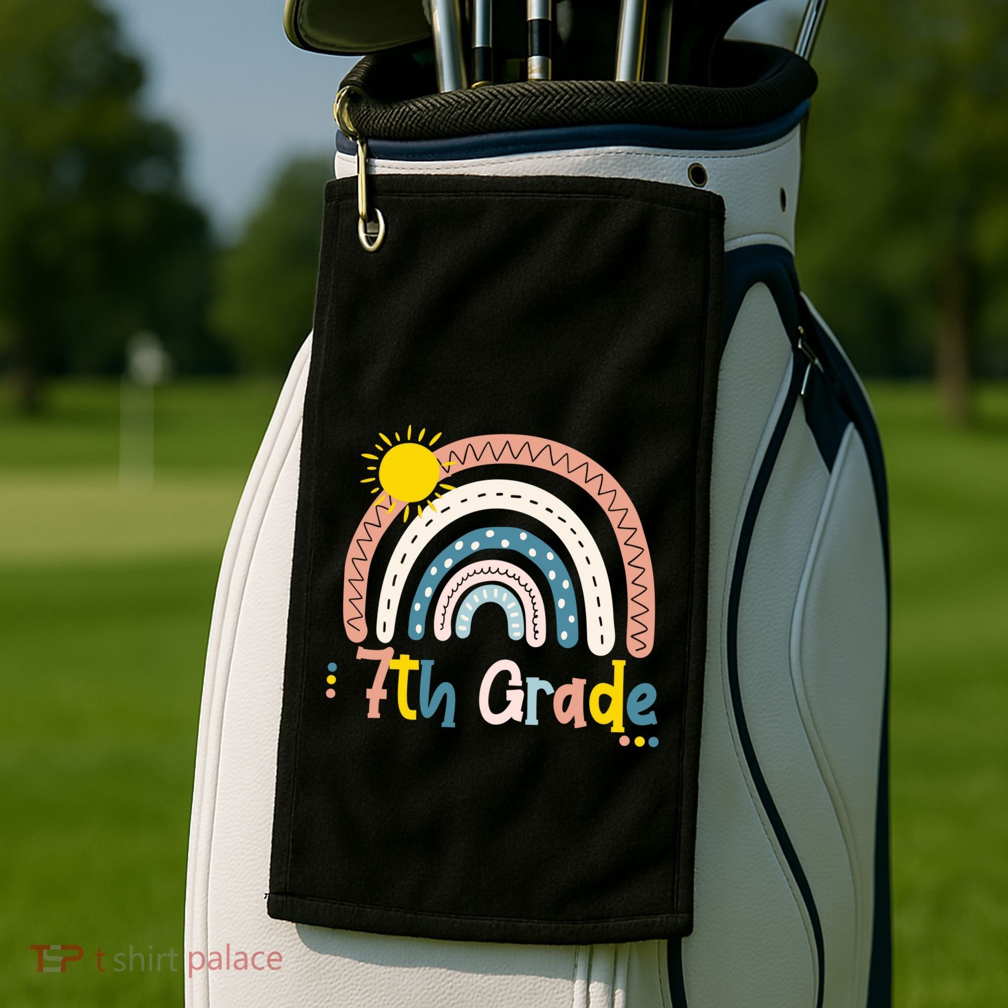 Boho Rainbow Sun For Teachers Women Hello 7th Grade Gift Golf Towel