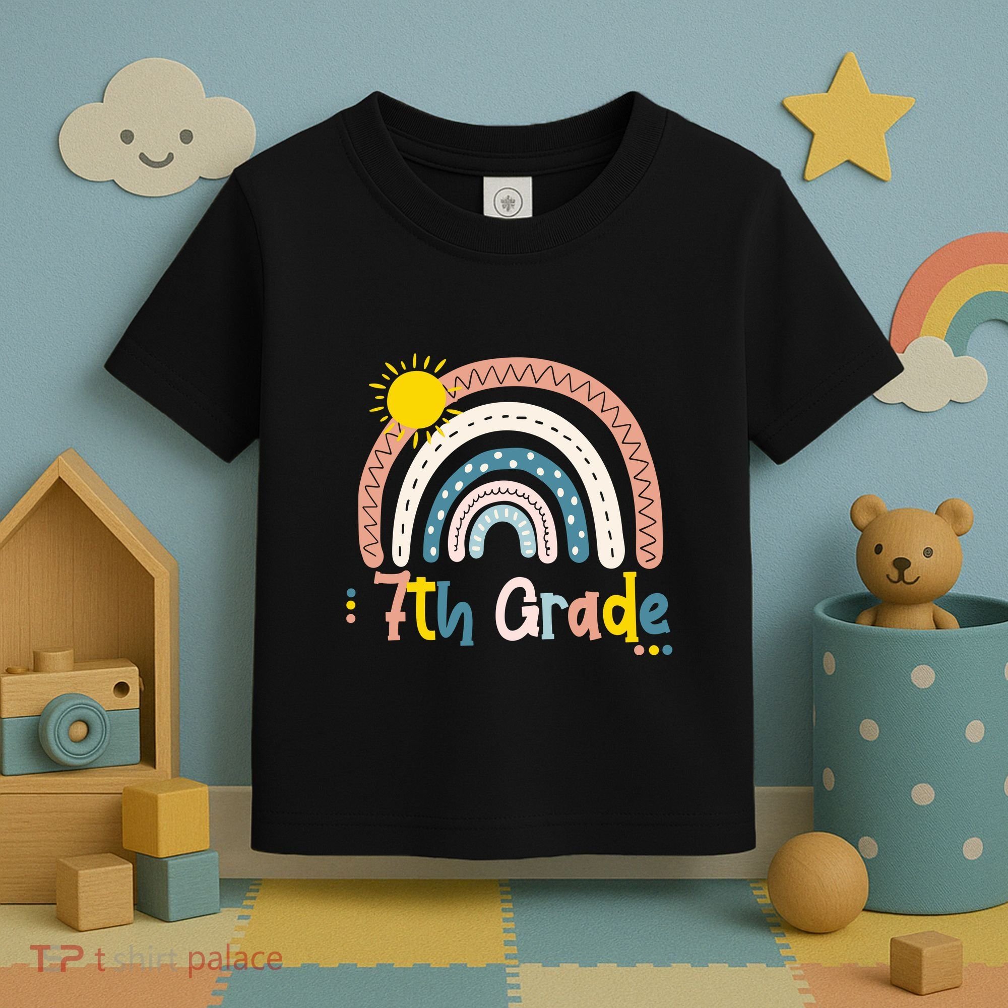 Boho Rainbow Sun For Teachers Women Hello 7th Grade Gift Toddler T-Shirt