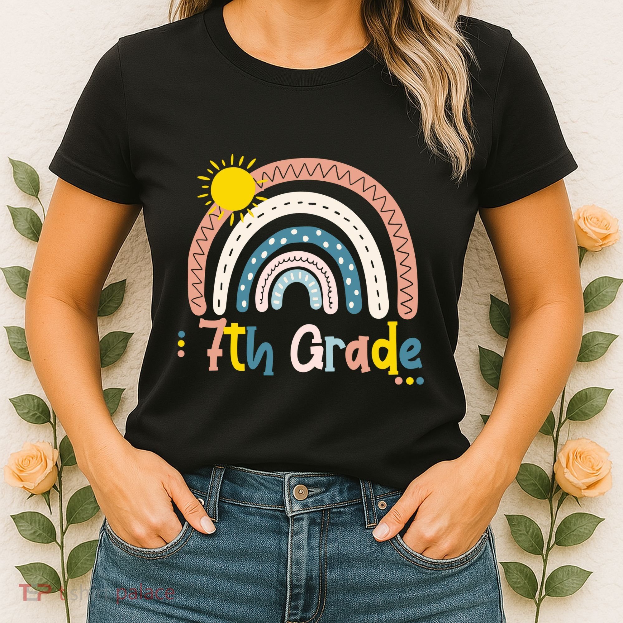 Boho Rainbow Sun For Teachers Women Hello 7th Grade Gift Women's T-Shirt