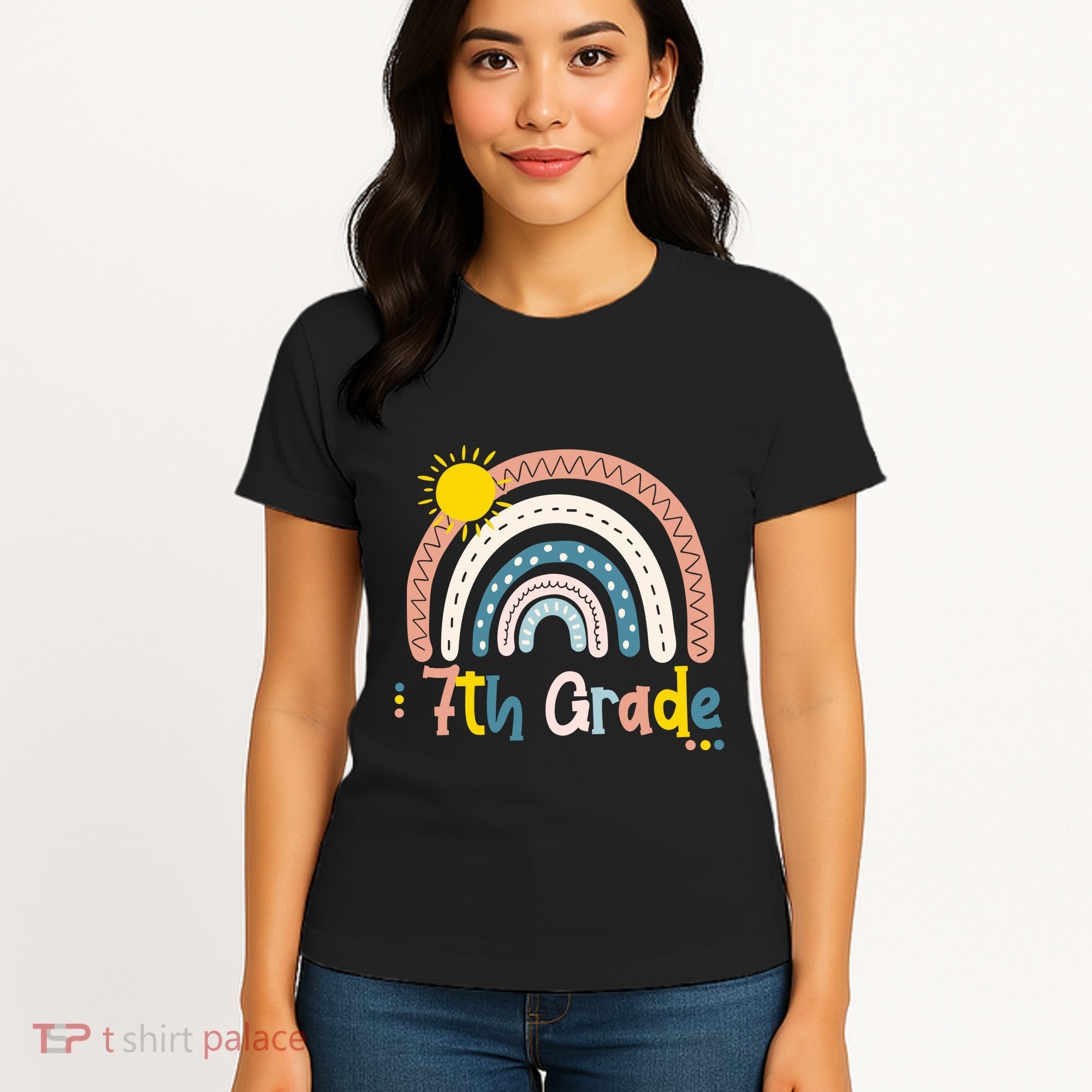 Boho Rainbow Sun For Teachers Women Hello 7th Grade Gift Women's T-Shirt