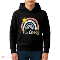 Boho Rainbow Sun For Teachers Women Hello 7th Grade Gift Kids Hoodie thumb 4
