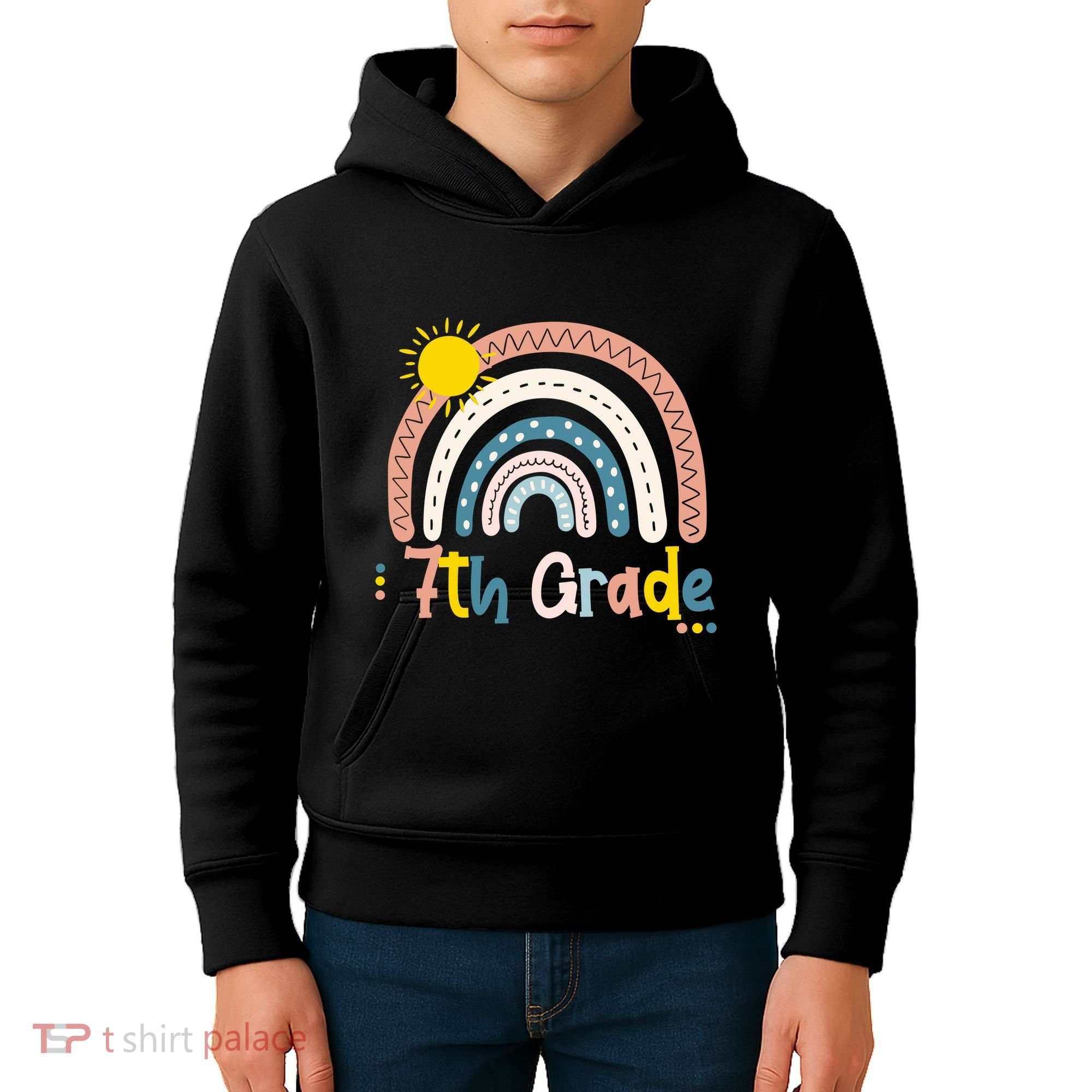 Boho Rainbow Sun For Teachers Women Hello 7th Grade Gift Kids Hoodie