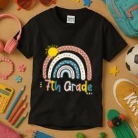 Boho Rainbow Sun For Teachers Women Hello 7th Grade Gift Kids T-Shirt thumb 3