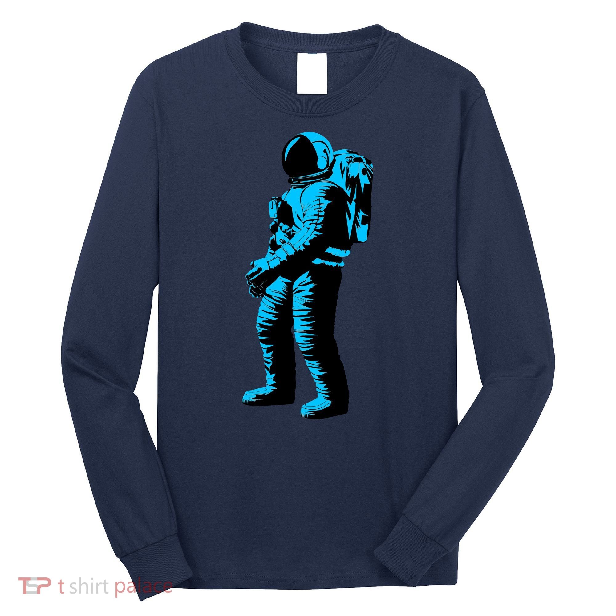 Blue Retro Space Astronaut Long Sleeve Shirt
