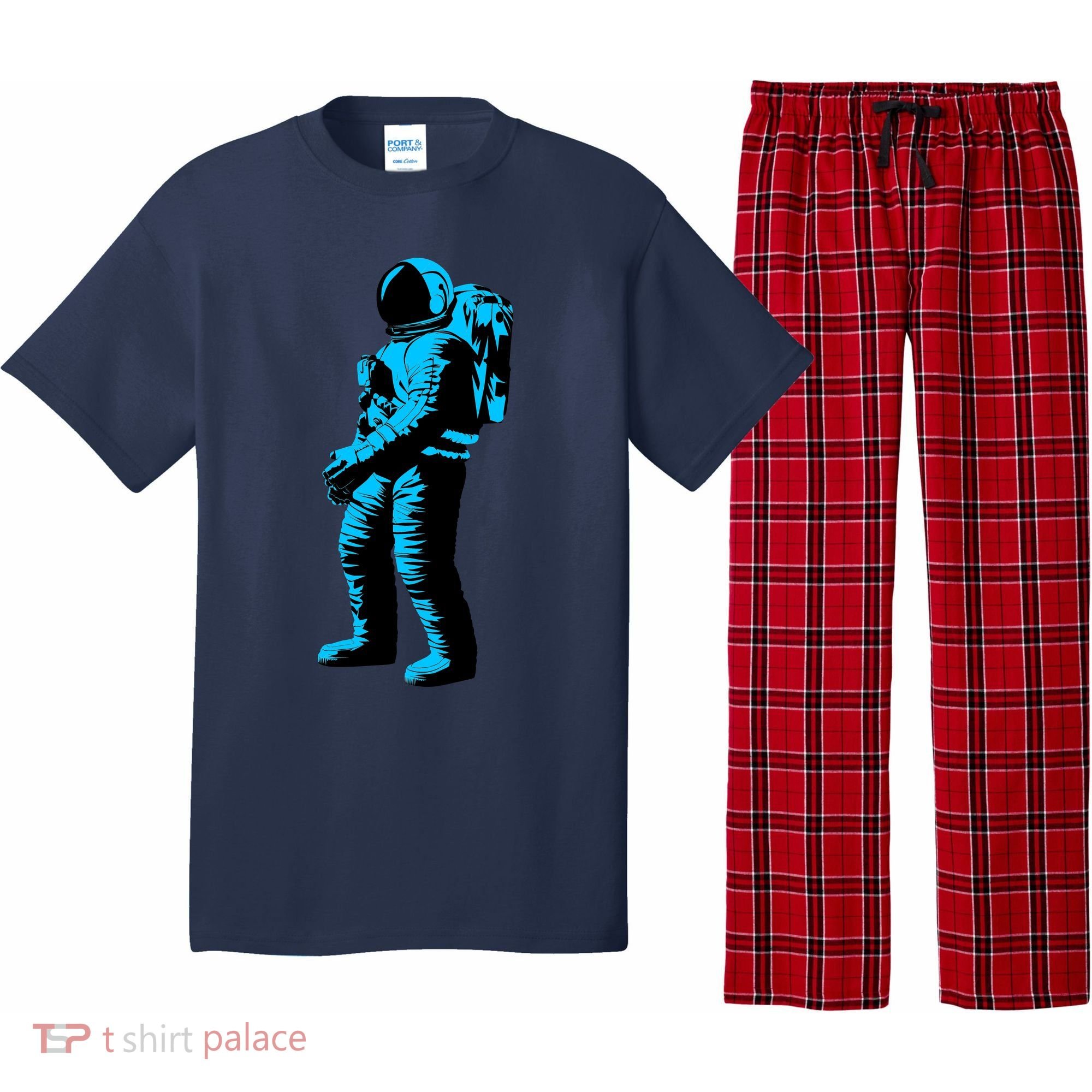 Blue Retro Space Astronaut Pajama Set