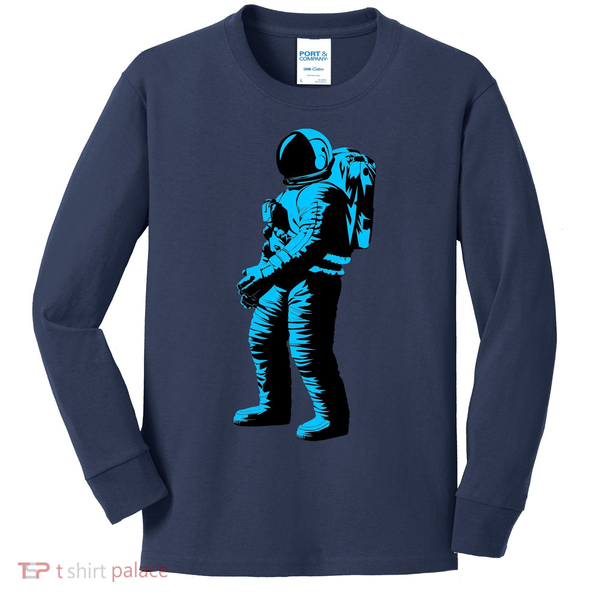 Blue Retro Space Astronaut Kids Long Sleeve Shirt