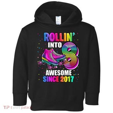 Birthday Roller Skating 8th Girl Rollin Into 8 Skate Party Toddler Hoodie