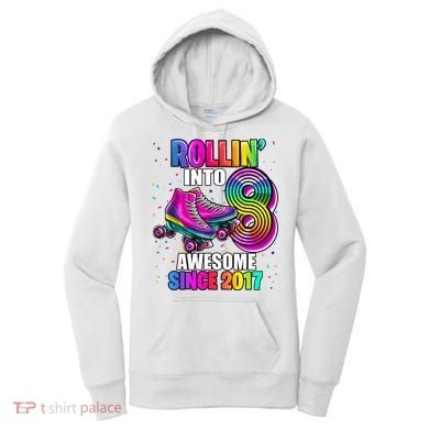 Birthday Roller Skating 8th Girl Rollin Into 8 Skate Party Women's Hoodie