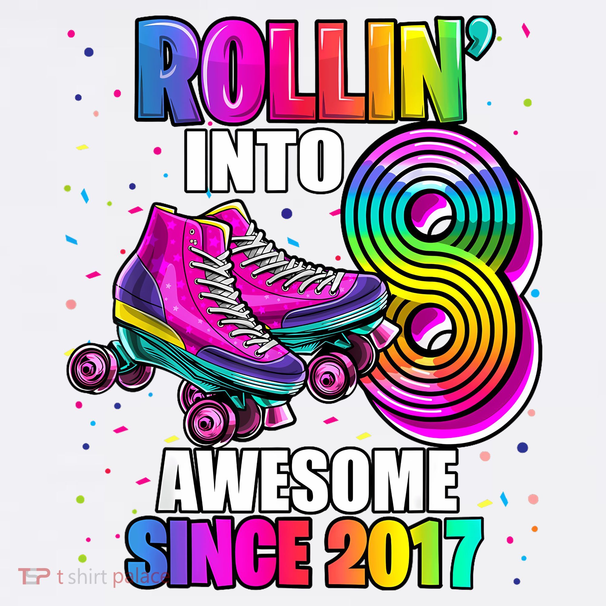 Birthday Roller Skating 8th Girl Rollin Into 8 Skate Party Women's Hoodie