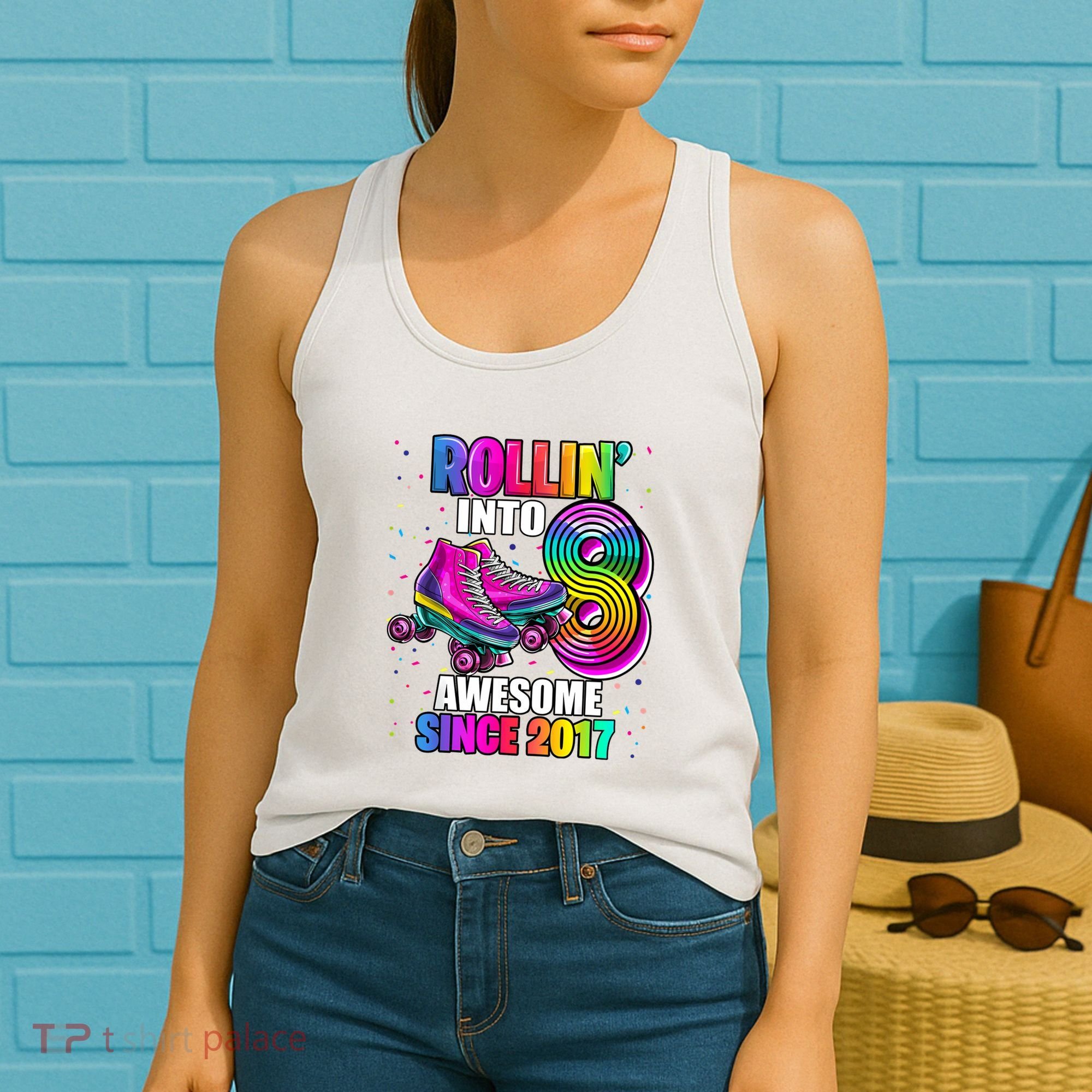 Birthday Roller Skating 8th Girl Rollin Into 8 Skate Party Women's Tank Top